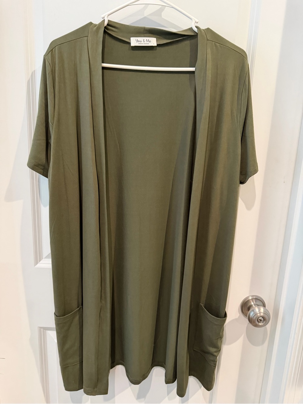 Olive Open-Front Short-Sleeve Cardigan Size Large